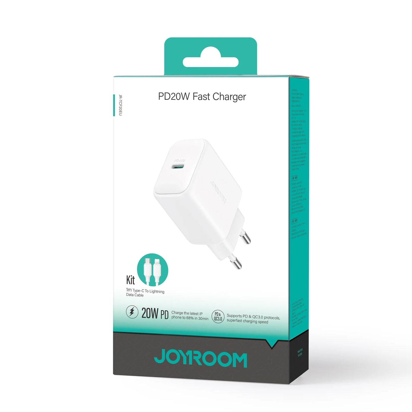 JOYROOM PD 20W Charger-White (UK)+C to L Cable 1m-White