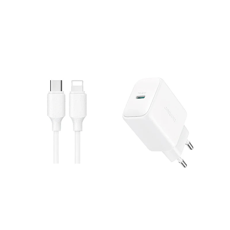 JOYROOM PD 20W Charger-White (UK)+C to L Cable 1m-White