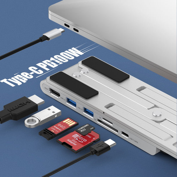 Choetech 7-in-1 USB-C To HDMI Hub Laptop Stand with PD Charging Silver