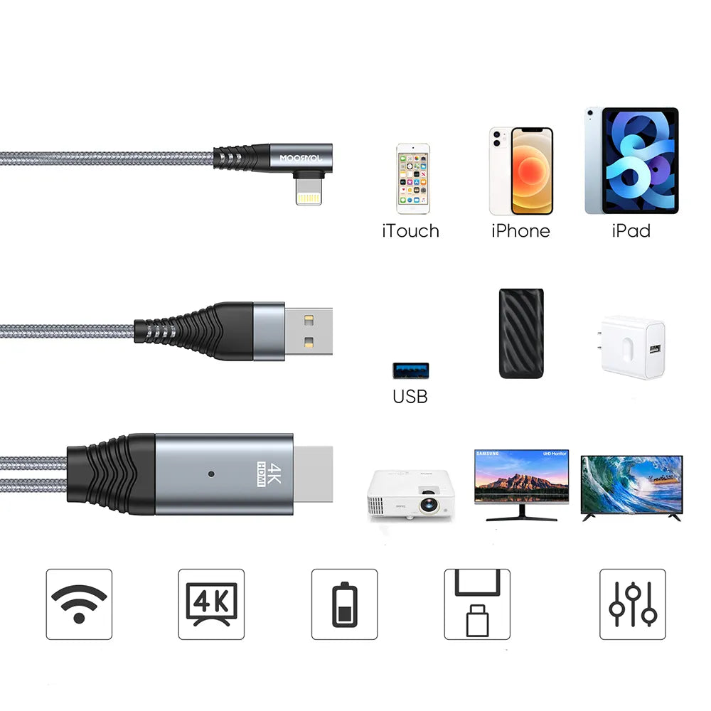 Lightning to HDMI 4K mirroring cable