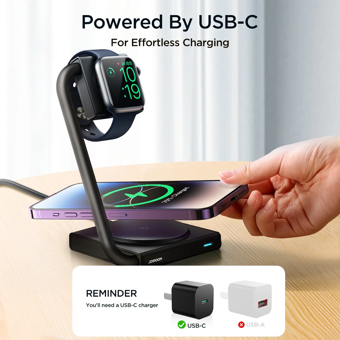 JOYROOM 2 in 1 Foldable Wireless Charger-Black