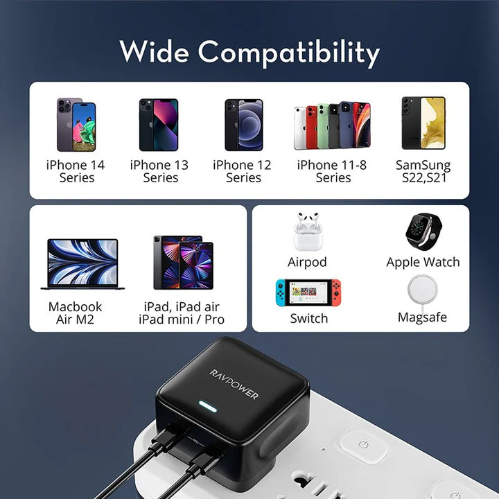 RAVPOWER PD PIONEER 2 PORT WALL CHARGER 35W