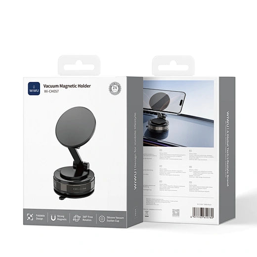 WiWU Wi‑CH057 Vacuum Suction Foldable Magnetic Phone Holder 360° Rotating Dash or Desk Mount