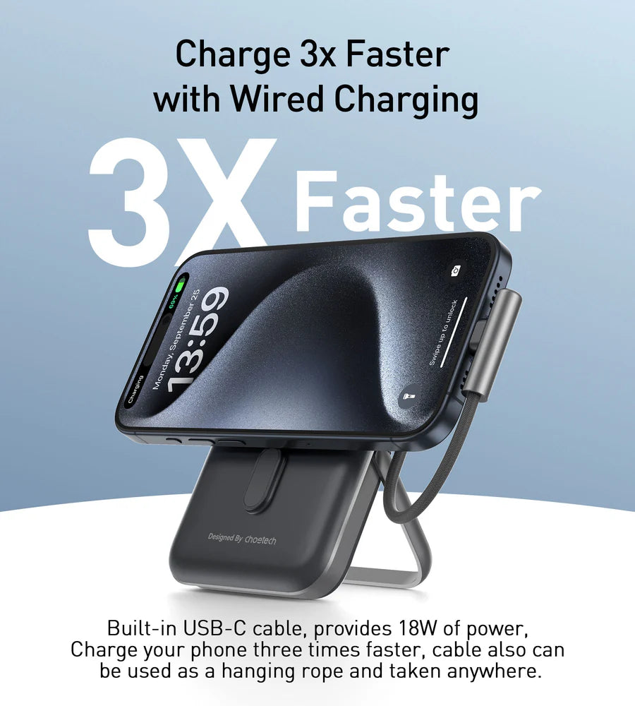 Choetech Powerbank with Bracket & USB-C Cable & Power Display Black