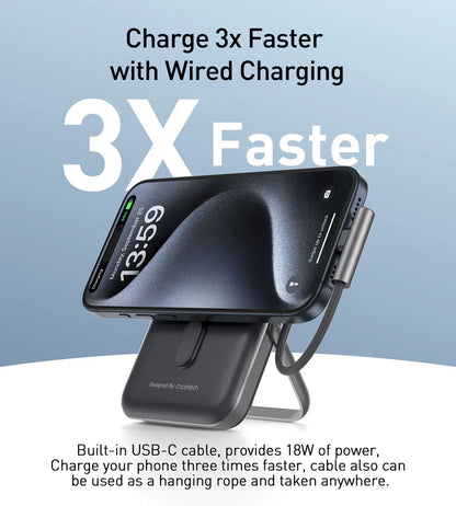 Choetech Powerbank with Bracket & USB-C Cable & Power Display Black