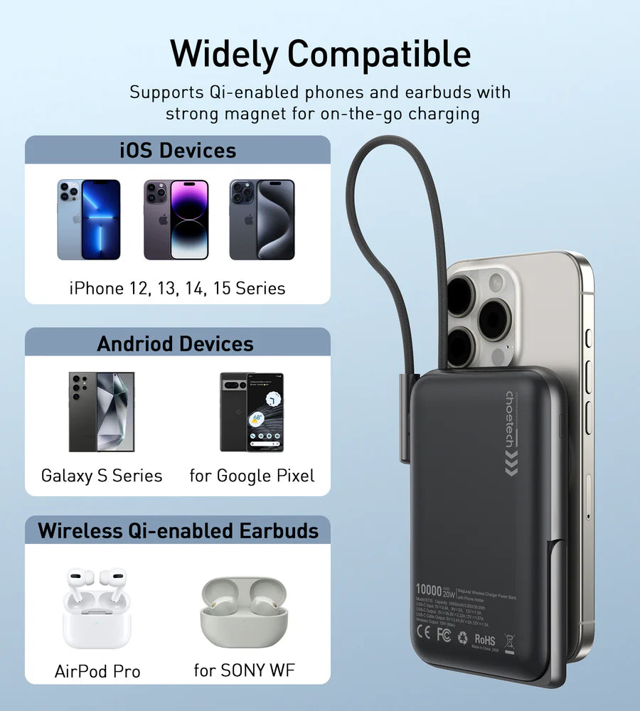 Choetech Powerbank with Bracket & USB-C Cable & Power Display Black