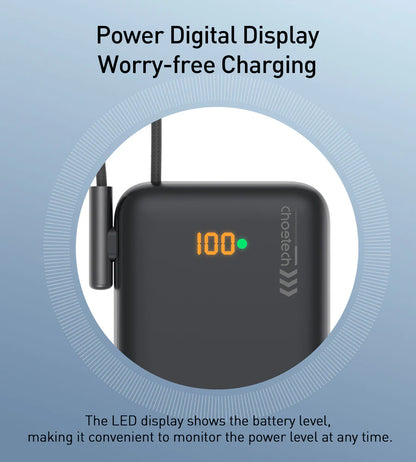 Choetech Powerbank with Bracket & USB-C Cable & Power Display Black