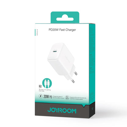 JOYROOM PD 20W Charger-White (UK)+C to L Cable 1m-White