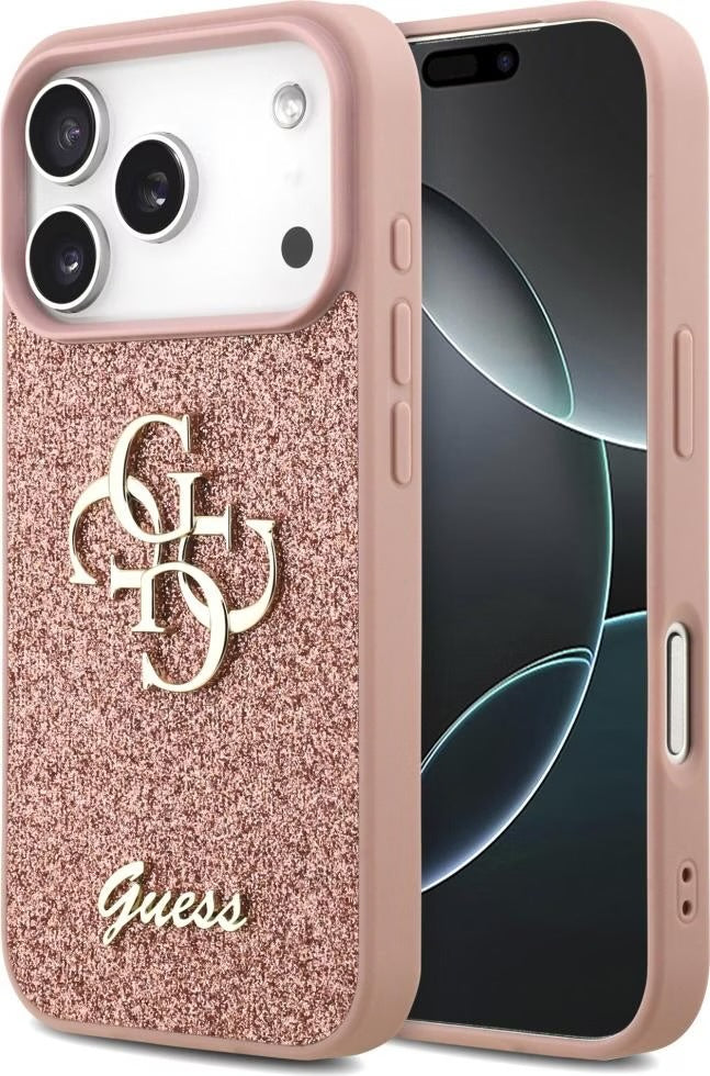 Guess PU Fixed Glitter Big 4G Metal Logo Case for iPhone 17 Pro Max