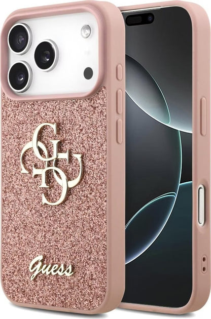 Guess PU Fixed Glitter Big 4G Metal Logo Case for iPhone 17 Pro Max
