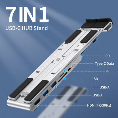 Choetech 7-in-1 USB-C To HDMI Hub Laptop Stand with PD Charging Silver