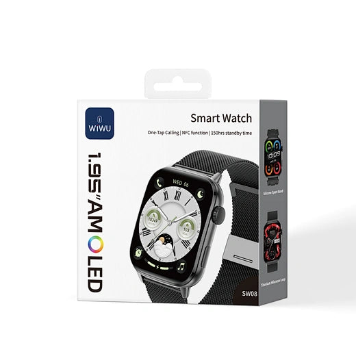 WiWU SW08 Smart Watch 1.92" AMOLED Curved Display | Bluetooth Calling | Health & Fitness Smartwatch