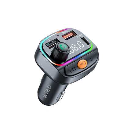 WiWU Wi-QC031 Bluetooth 5.3 Car FM Transmitter with RGB Lights & 38W Fast Charging