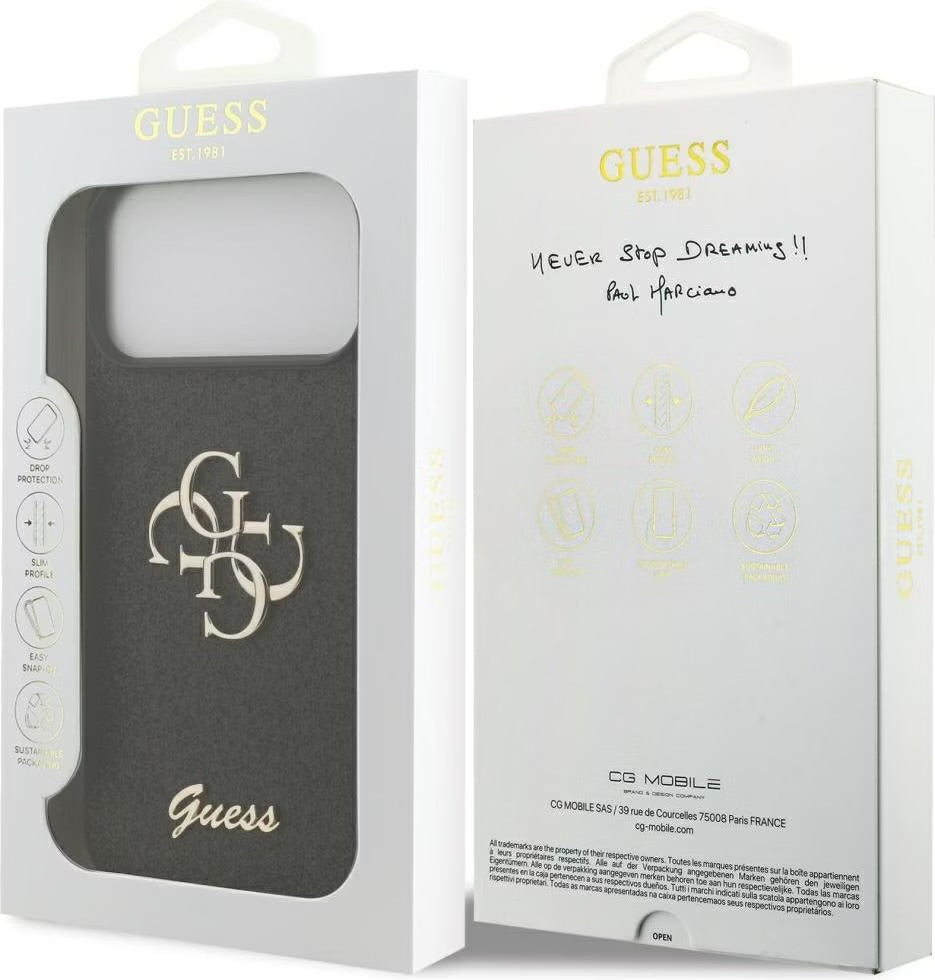Guess PU Fixed Glitter Big 4G Metal Logo Case for iPhone 17 Pro Max