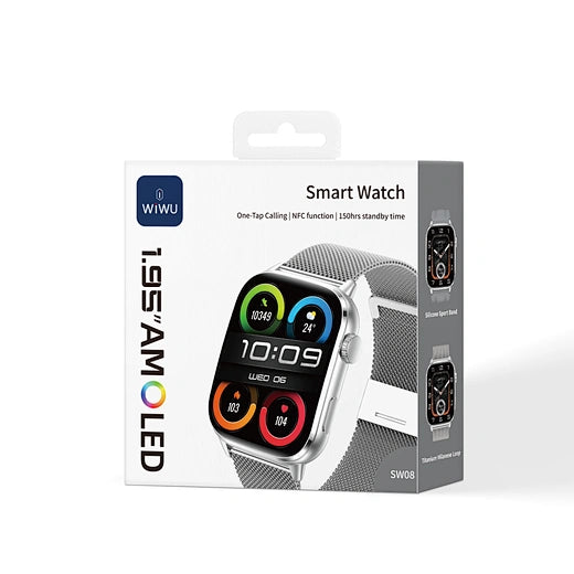WiWU SW08 Smart Watch 1.92" AMOLED Curved Display | Bluetooth Calling | Health & Fitness Smartwatch