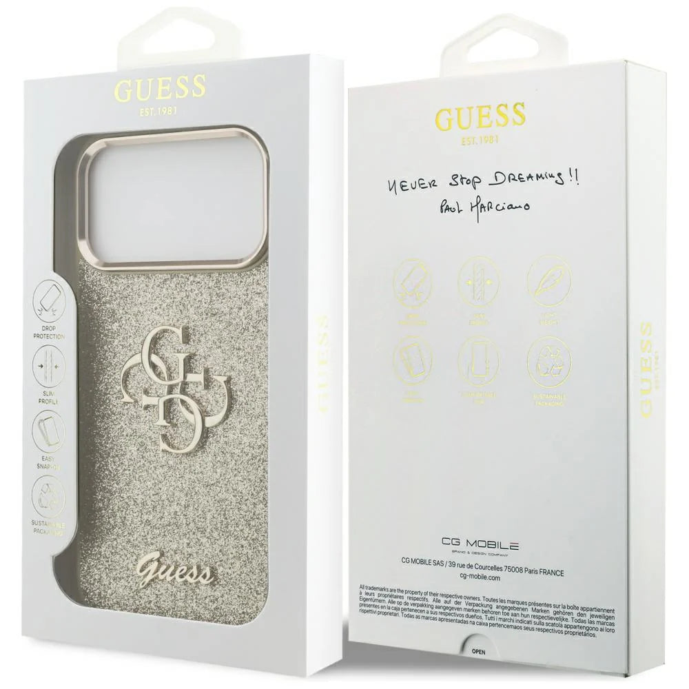 Guess PU Fixed Glitter Big 4G Metal Logo Case for iPhone 17 Pro Max