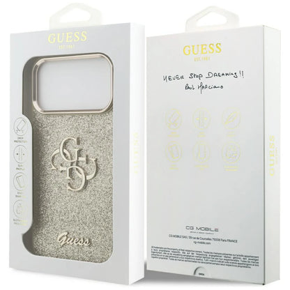 Guess PU Fixed Glitter Big 4G Metal Logo Case for iPhone 17 Pro Max