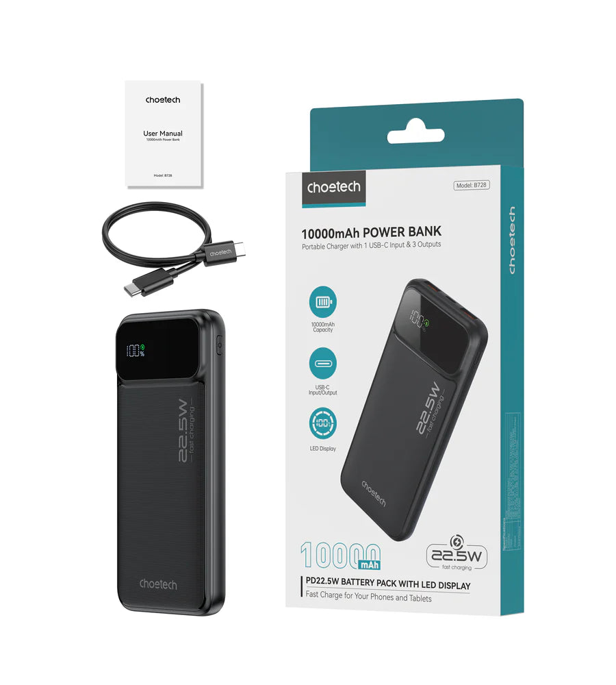 Choetech USB-A+Type-C Power bank 10000mAh Black