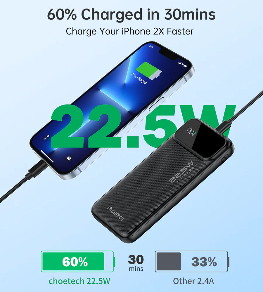Choetech USB-A+Type-C Power bank 10000mAh Black