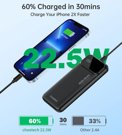 Choetech USB-A+Type-C Power bank 10000mAh Black