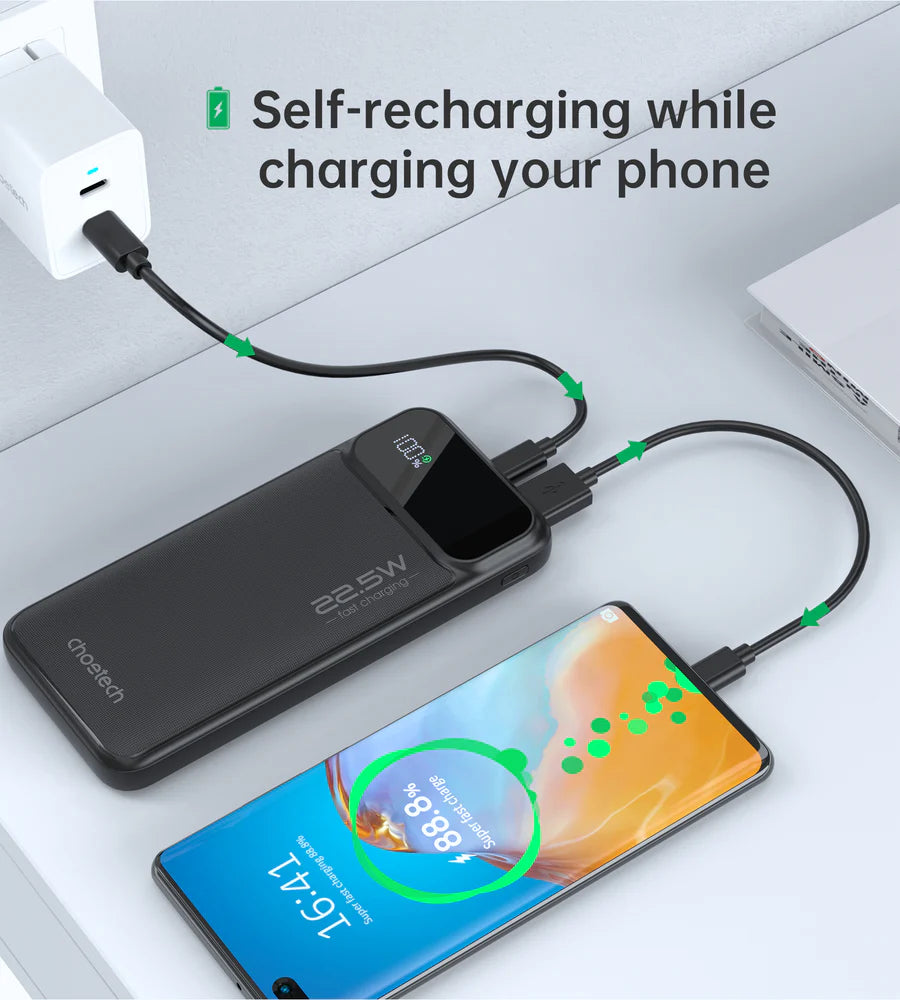 Choetech USB-A+Type-C Power bank 10000mAh Black