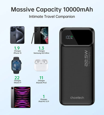 Choetech USB-A+Type-C Power bank 10000mAh Black