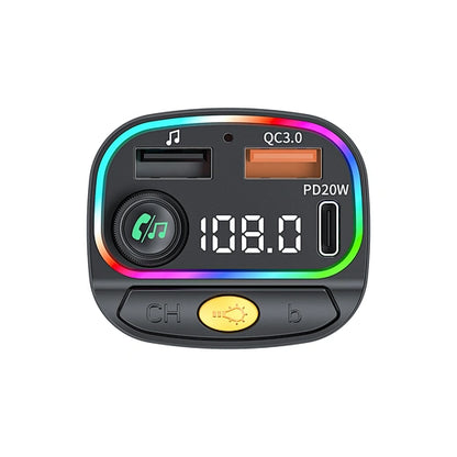 WiWU Wi-QC031 Bluetooth 5.3 Car FM Transmitter with RGB Lights & 38W Fast Charging