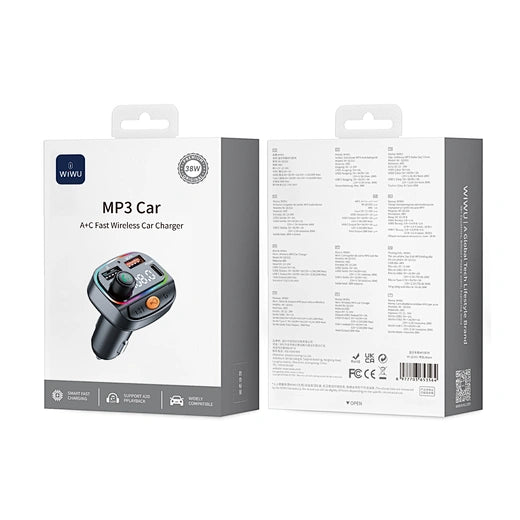 WiWU Wi-QC031 Bluetooth 5.3 Car FM Transmitter with RGB Lights & 38W Fast Charging